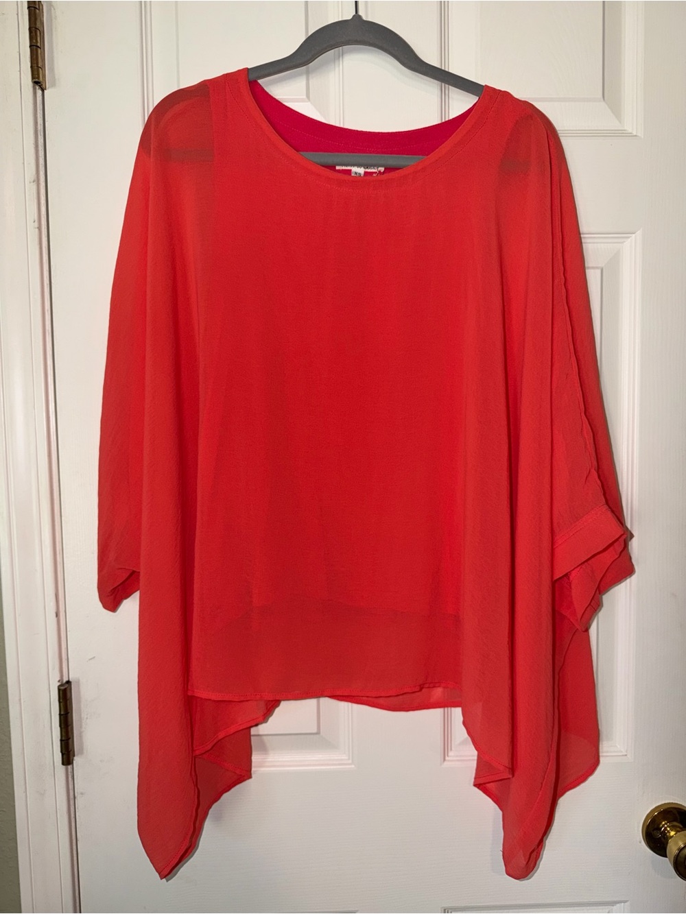 Aunt Wanda Lightweight Oversized‎  Bright Orange Chiffon Layered Tunic Top